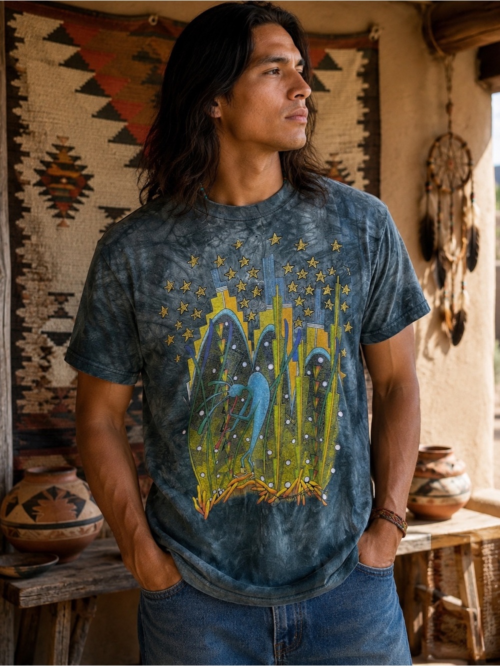 Vintage Tennessee River Gold Kokopelli David Dawangyumptewa Single Stitch Tee L
